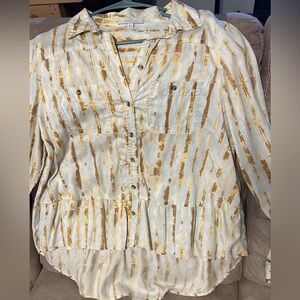 New Directions Brown and Cream Button Down Shirt